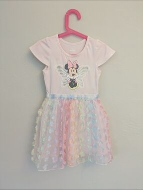 Disney Pink Minnie Mouse Butterfly Dress With Rainbow Skirt